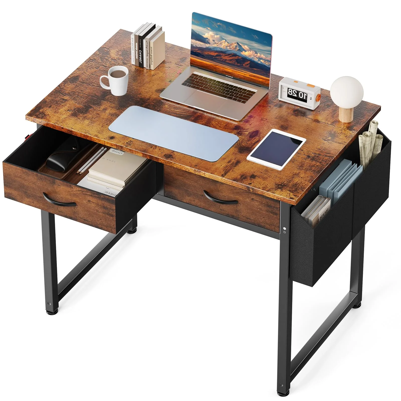 DUMOS 32-Inch Desk with Drawers and Side Bag