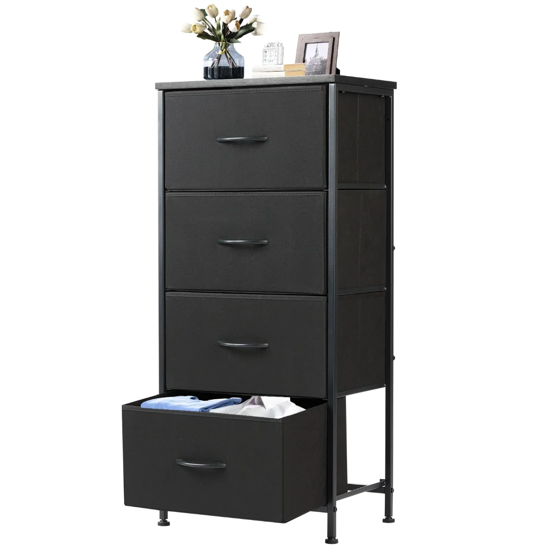 DUMOS Tall Nightstand with 4 Fabric Drawers