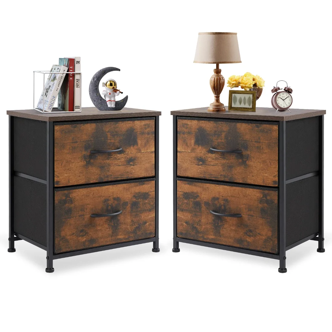 DUMOS Small Nightstands with Fabric Drawers, Set of 2, Set of 2