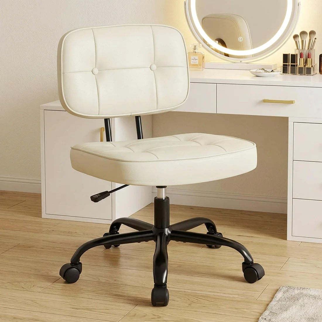 DUMOS Armless Vanity Chair with Lumbar Support