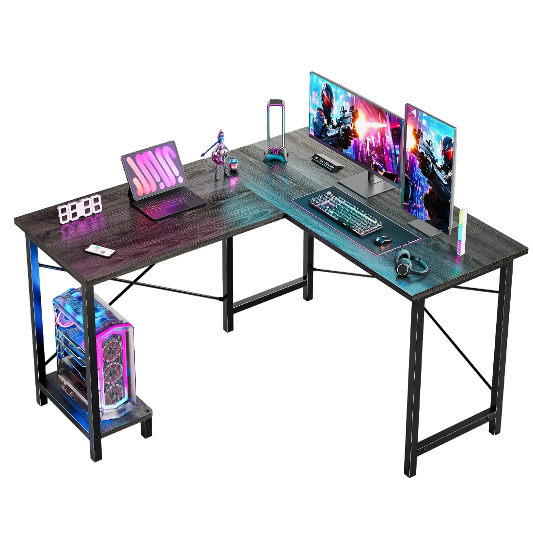 DUMOS Reversible L-Shaped Desk with CPU Shelf