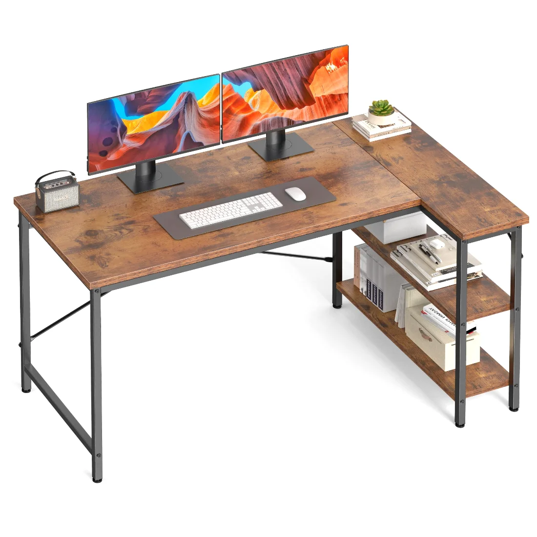 DUMOS 39-Inch Corner Gaming Desk with Shelves