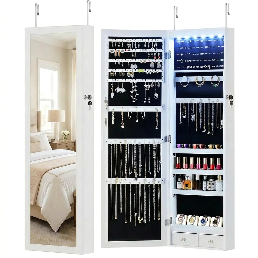 DUMOS LED Mirror Jewelry Cabinet