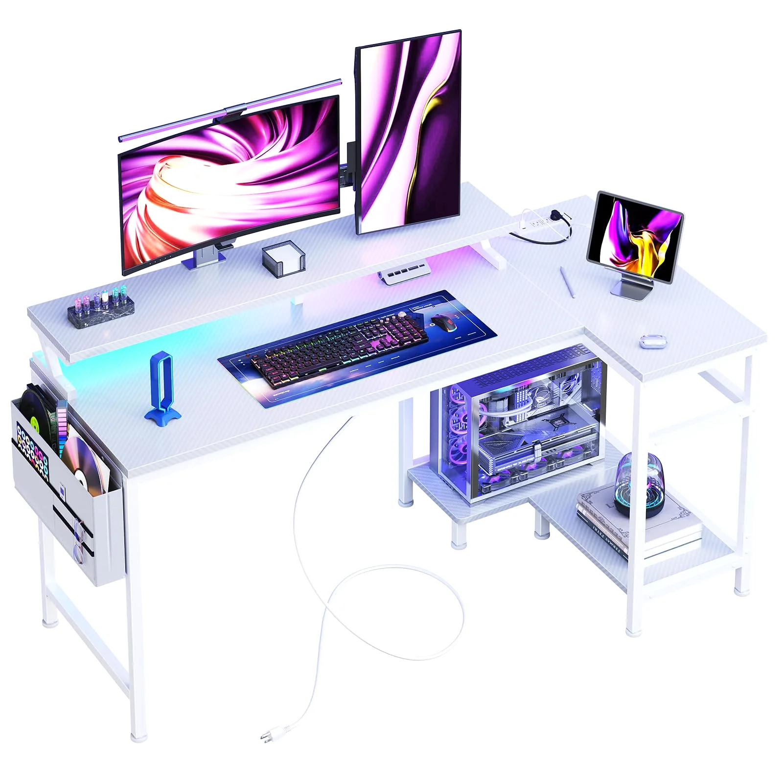 DUMOS 48-Inch L-Shaped Gaming Desk with Shelves