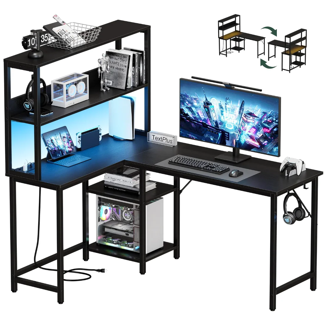 DUMOS 53-Inch L-Shaped Desk with Power Outlets