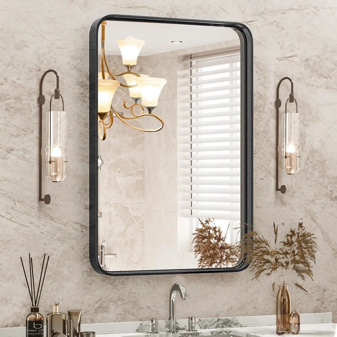 DUMOS 30 x 22 Inch Matte Black Wall Mirror