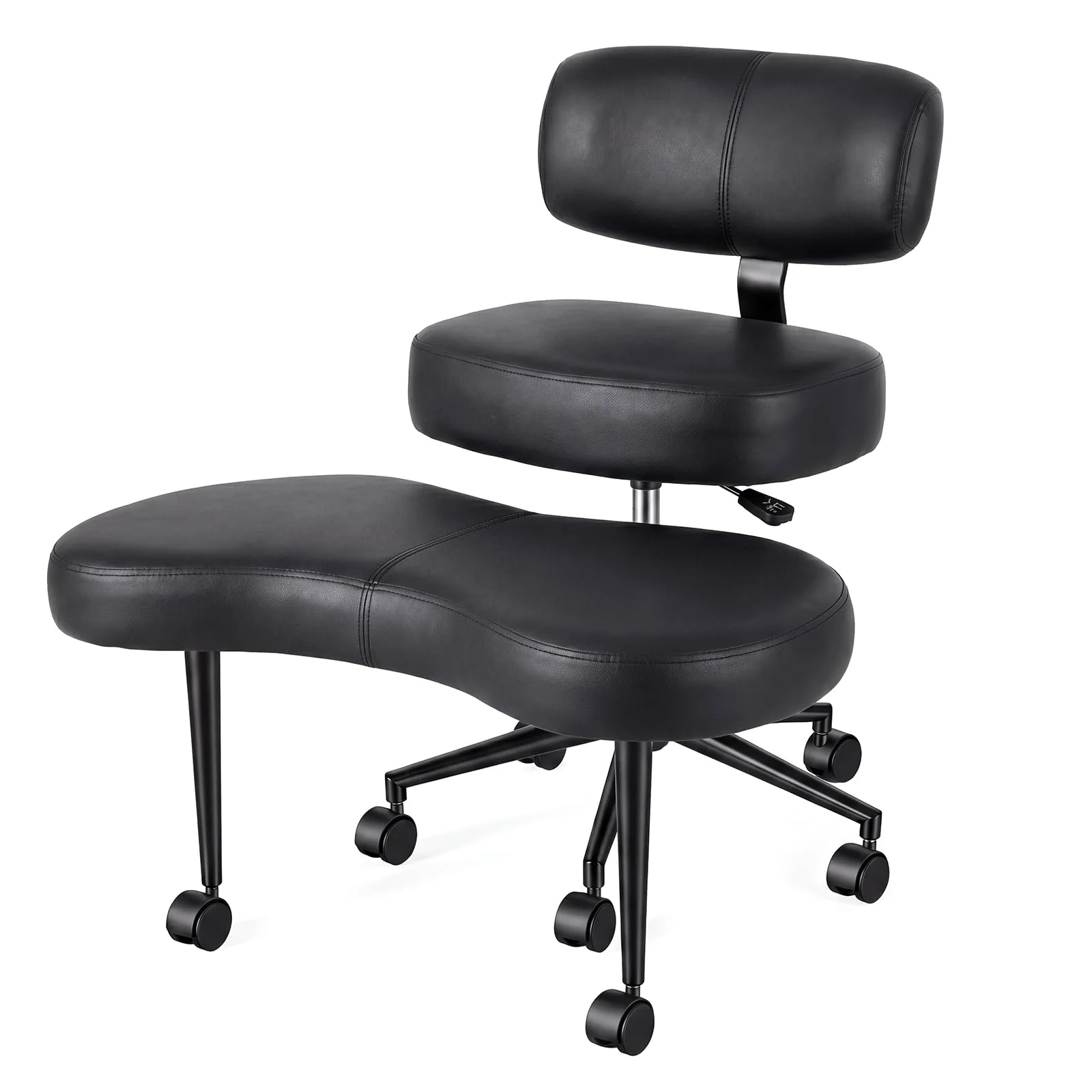 A DUMOS chair photographed close enough to read the stitching